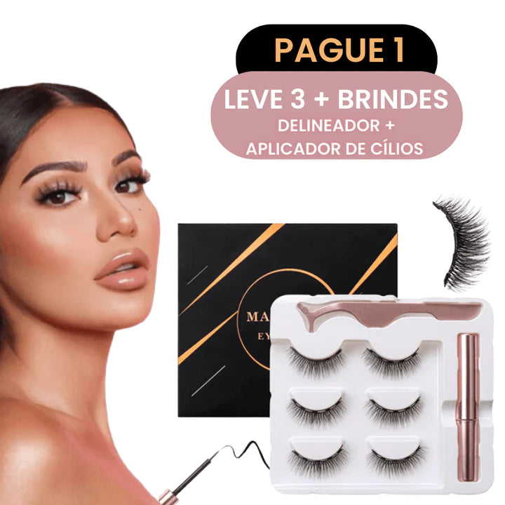 [OFERTA RELÂMPAGO] Kit 3 Pares de Cílios Magnéticos Magic Eye + Delineador (Brinde) - Smash Store